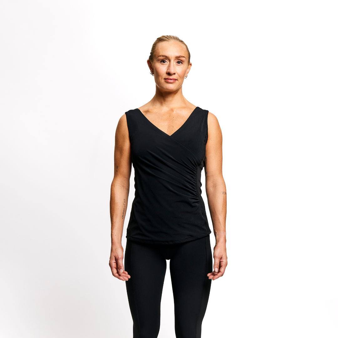 Black luxe tank top with black leggings 