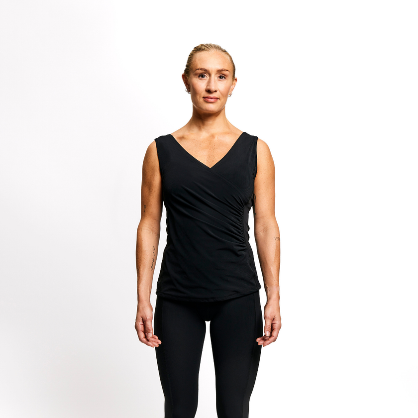 Black luxe tank top with black leggings 